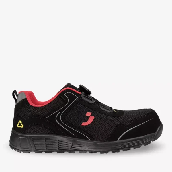 ECOLOBI S1P LOW TLS black and blue safety shoes with TLS closure, eco-friendly design, and extra wide fit
